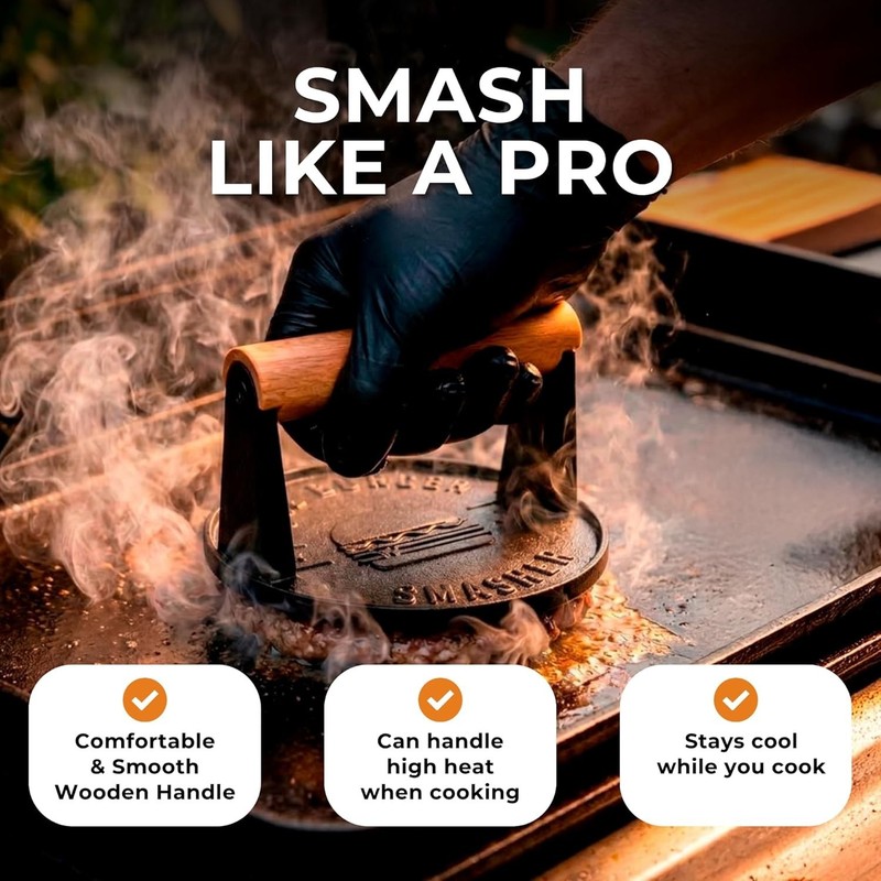 Pre-Seasoned Heavy Duty Cast Iron Smash Burger Press Kit - Heat Resistant Bur... gallery