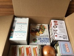 6 KITCHEN GADGETS IN BOXES CHEESE SHREDDER PEROGIE MAKER HAMBURGER PRESS ETC ETC