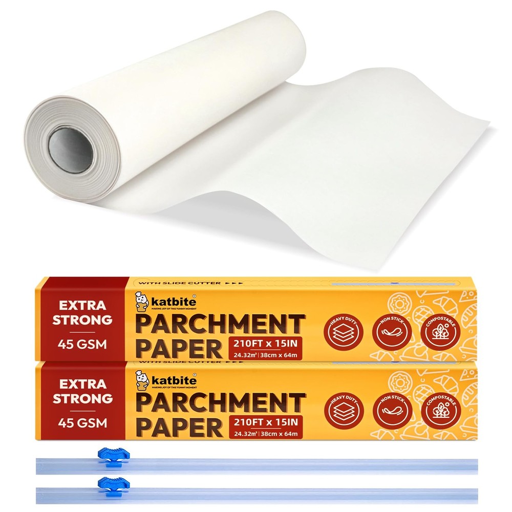 Katbite Parchment Paper Roll for Baking, 2 Pack of 15 15 in x 420 ft, White