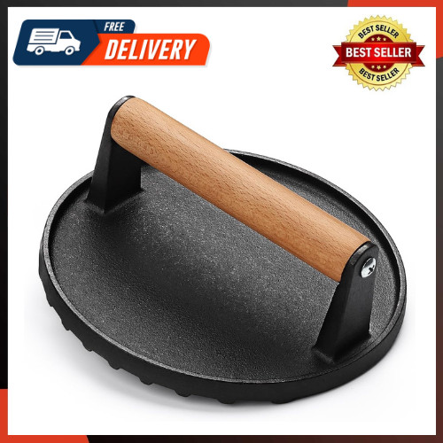 Burger Press, 7" round Heavy-Duty Cast Iron Smash Bacon Press Meat Steak gallery