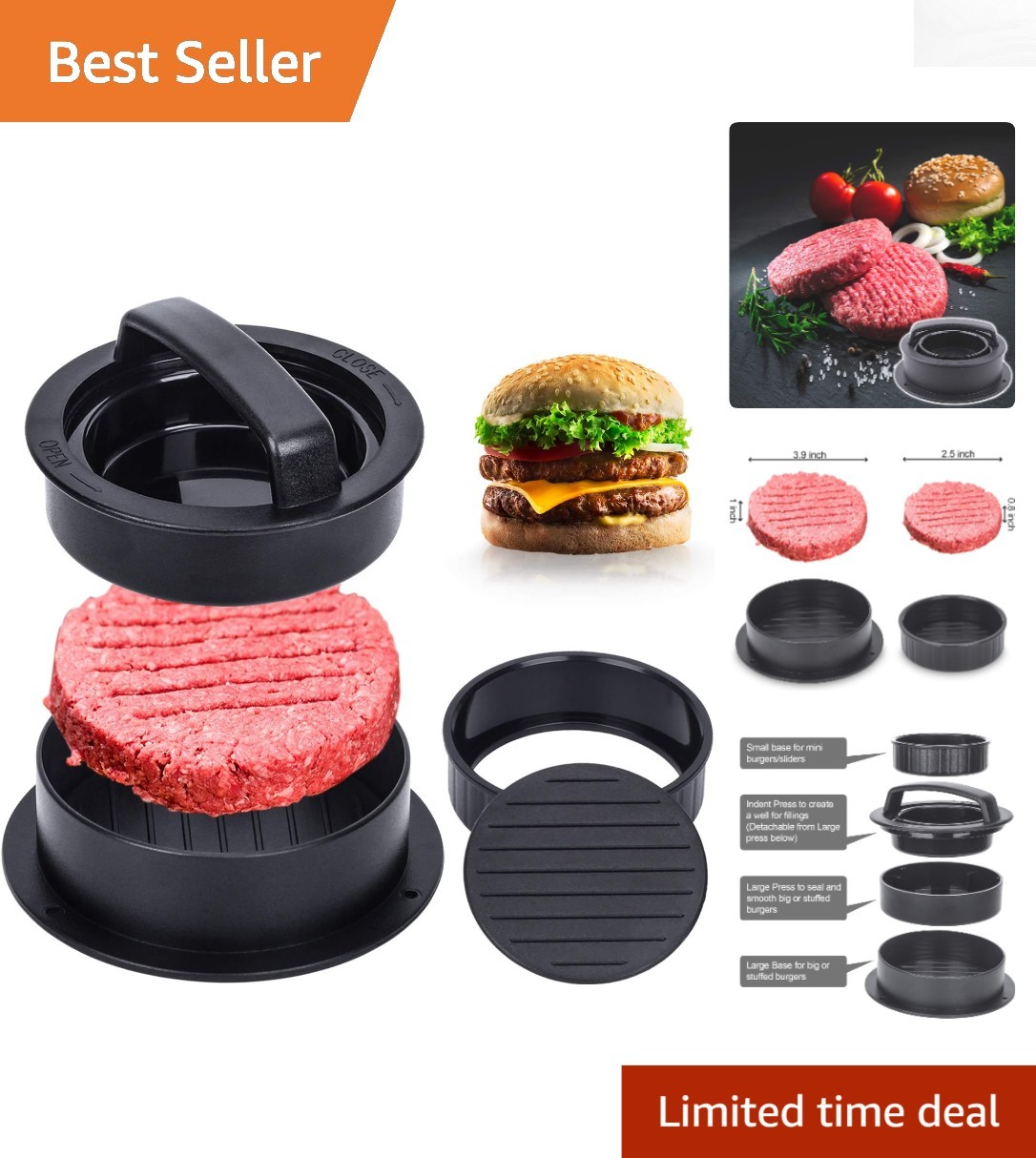 3-in-1 Non-Stick Burger Press for Perfect Patties & Stuffed Burgers - 100 Papers gallery