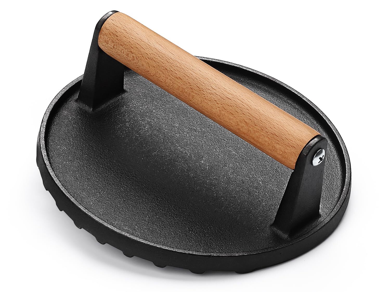 Burger Press 7 round HeavyDuty Cast Iron Smash Bacon Press Meat Steak with Wo gallery