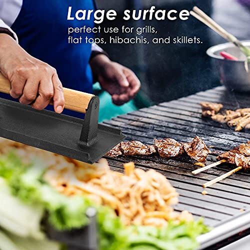 Bacon Hamburger Press For Griddle Flat Top Teppanyaki Pre Seasoned 8 X 4in Cast gallery