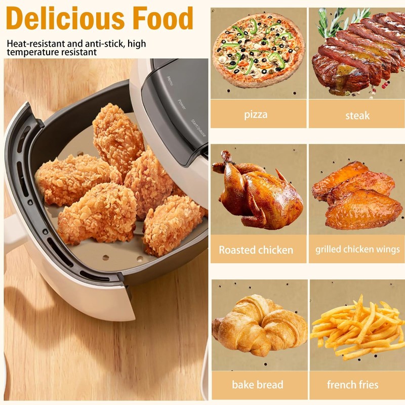 Air Fryer Parchment Paper Liners（8.7"×8.7"） 100Pcs 8.7 Inch x Inch, Brown gallery