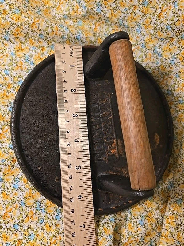 Charcoal Companion Cast Iron Metal Wood Handle Hamburger Burger Press Grill gallery