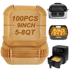 BYKITCHEN Air Fryer Sheets Liners for 9inch (5 to 8 QT)-100pcs-square, Black