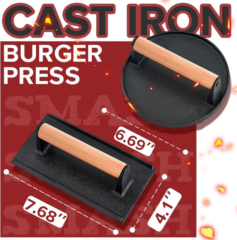 Smash Burger Press Kit, 3 in 1 Hamburger Press Patty Maker, Black Cast Iron Burg gallery