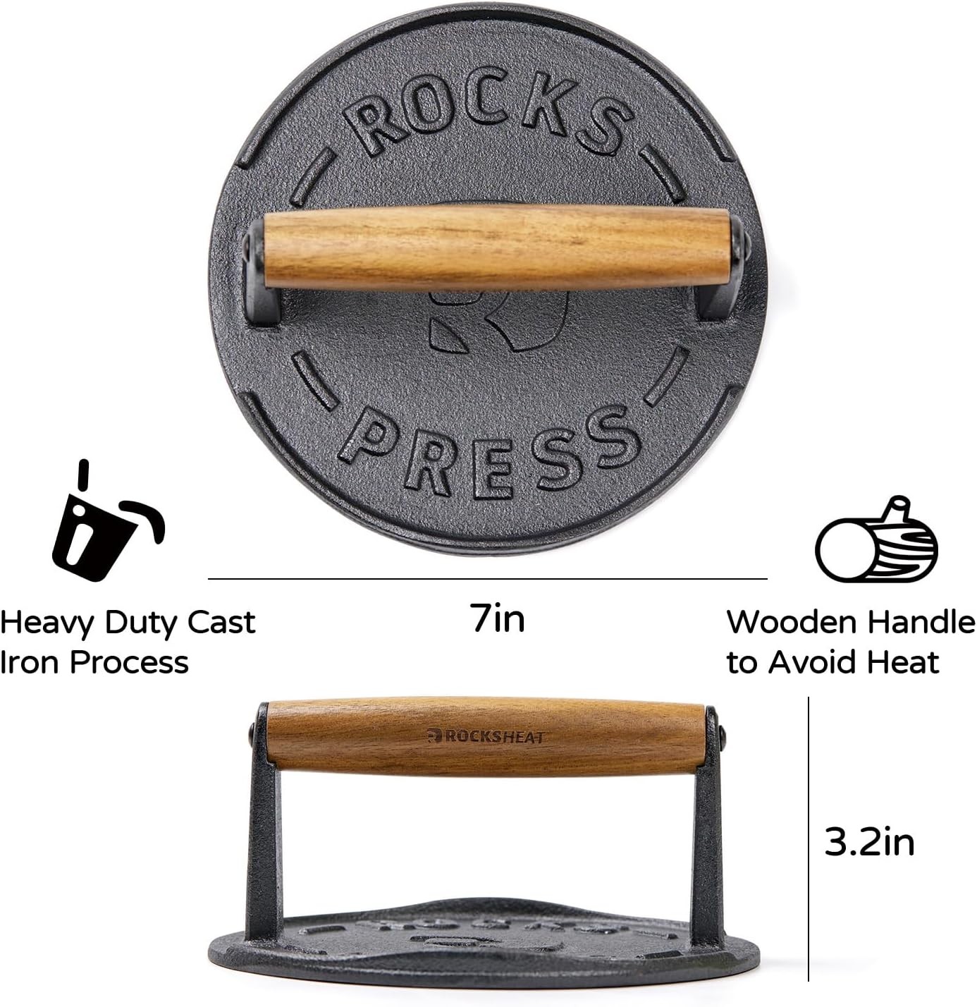 7 Inch Bacon Press Heavy Duty Cast Iron Grill Press 2.5 lbs Round Smash Burger gallery