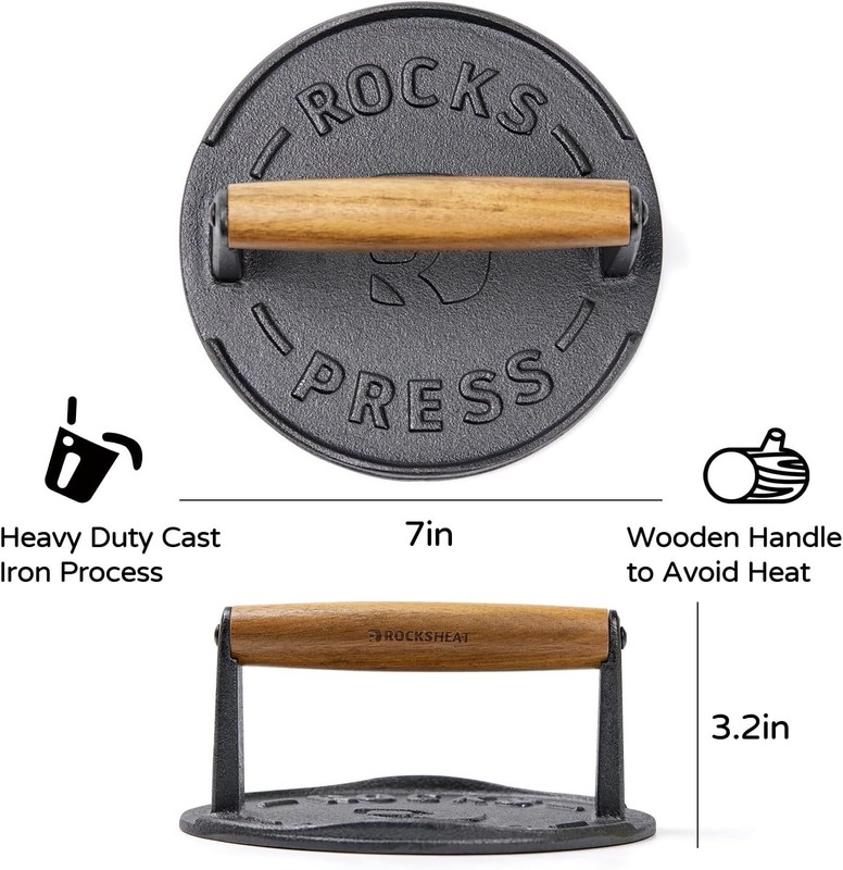 7 Inch Bacon Press Heavy Duty Cast Iron Grill Press 2.5 lbs Round Smash Burger gallery