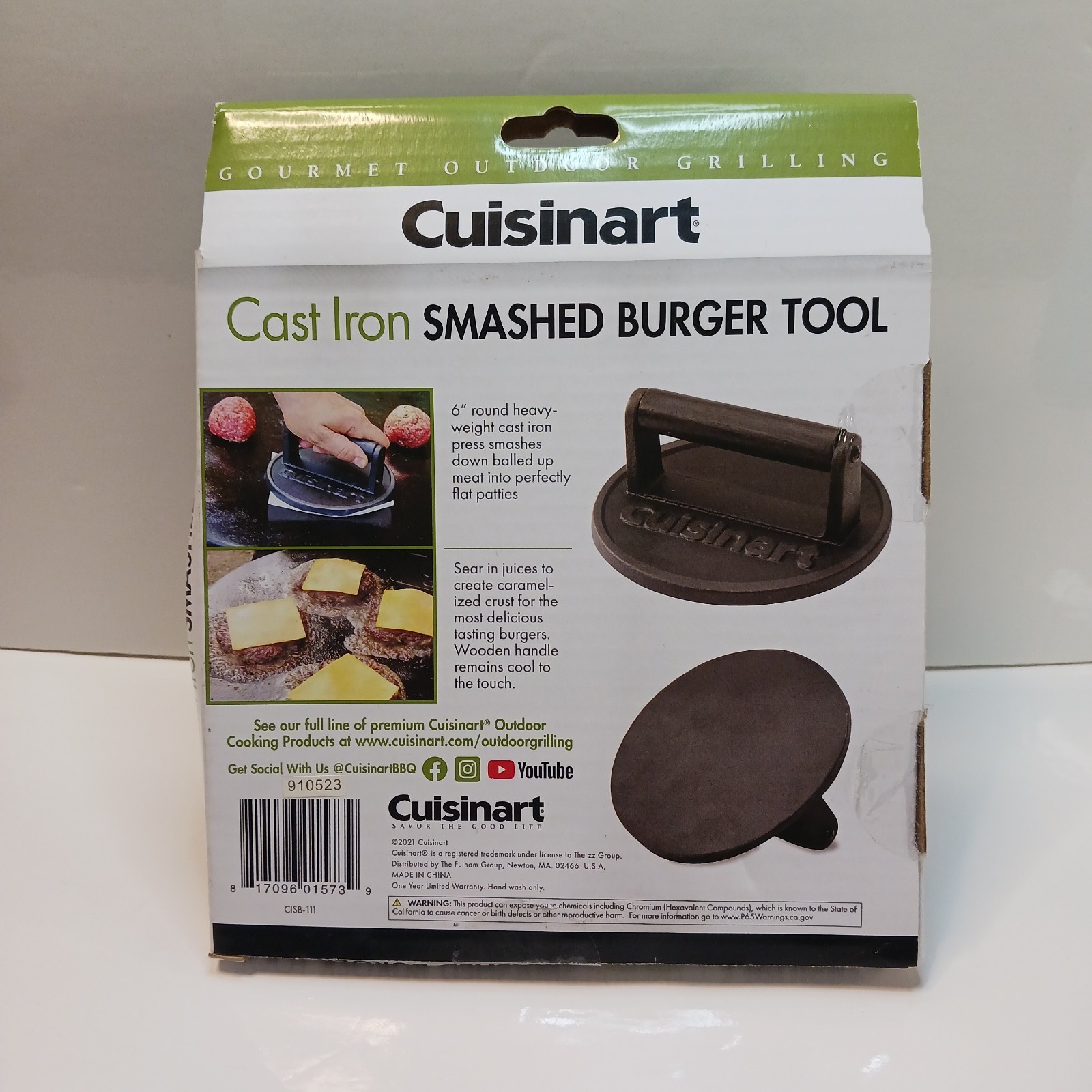 Cuisinart 6" Round Cast Iron Burger Smasher Press **NEW** gallery