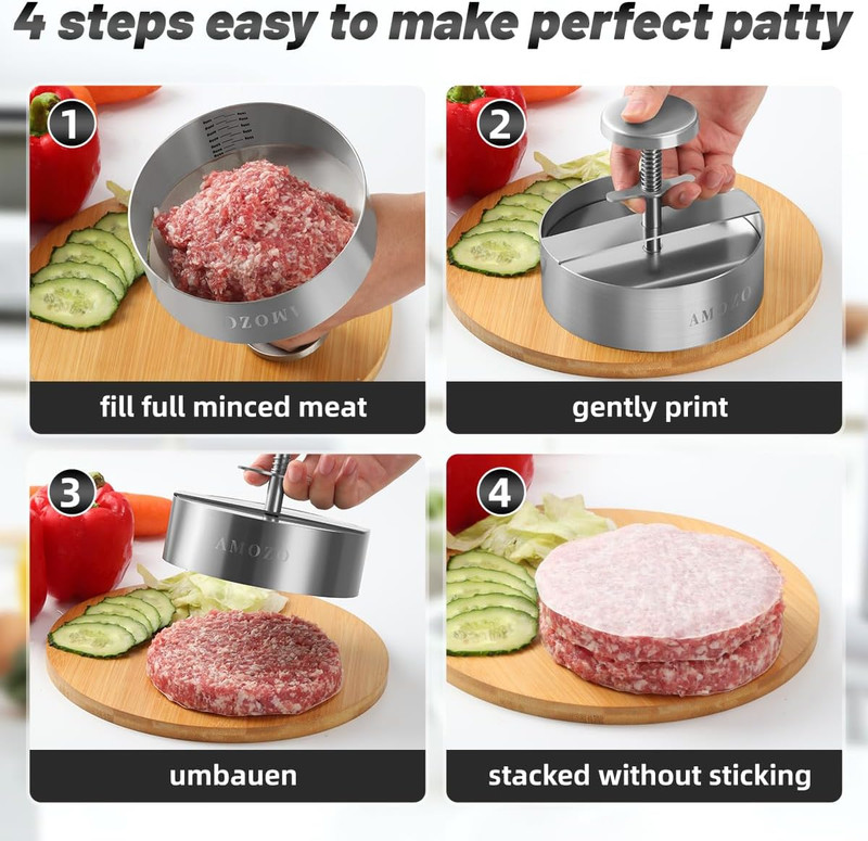 Burger Press with Patty Maker100-Sheet Baking Paper, Stainless Steel Grill Burge gallery