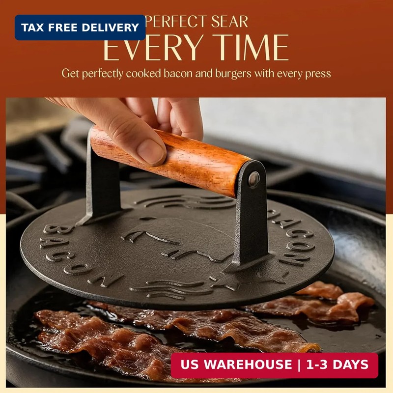 Heavy-Duty Cast Iron Burger Press 7 Inch Round Burger Smasher, Grill Press for C gallery