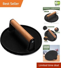 7” Heavy-Duty Grill Press with Safe Wood Handle – Ideal for Any Cooking Surface