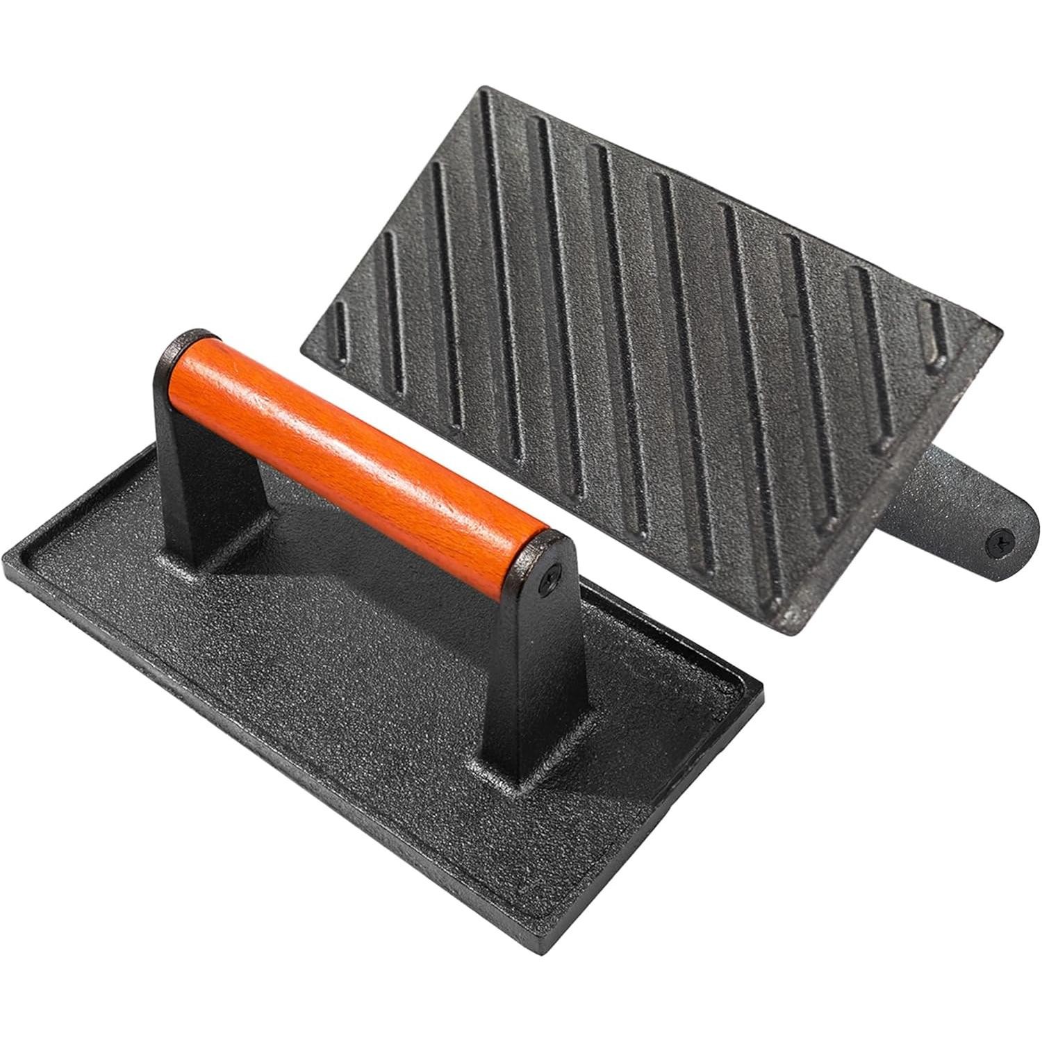 Cast Iron Grill Press Bacon Frying Pan Tool with Wooden Handle gallery