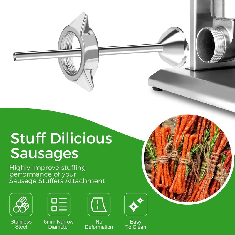 10mm Stainless Steel Sausage Stuffer Tube, #5 Meat Grinder 10mm, Silver gallery