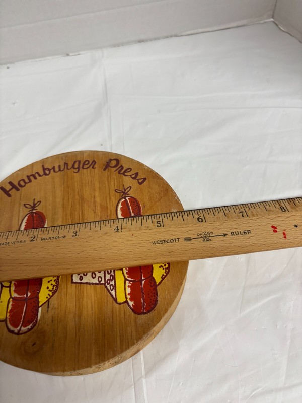 Vintage Wooden Hambuger Patty Press Unbranded Hinged Lid 5.5" gallery