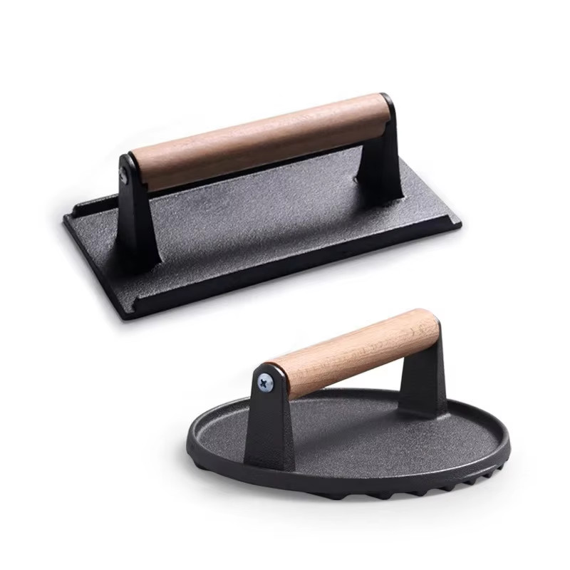 Cast Iron Steak Burger Press round Rectangular Uncoated Heavy-Duty Meat Press wi gallery