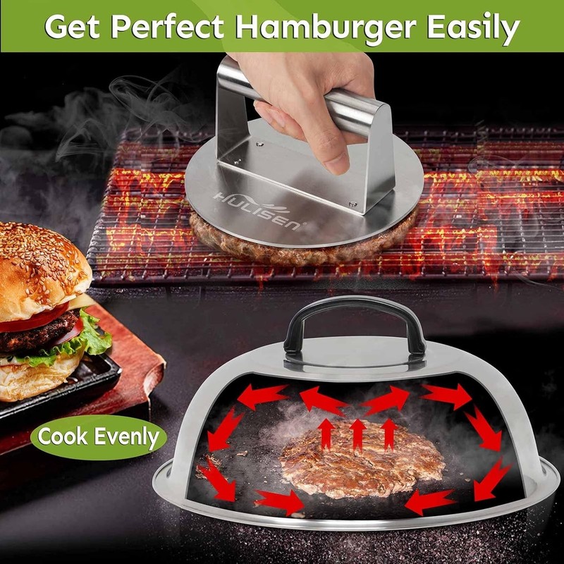 Smashed Burger Kit, Burger Press, 12 Inch Basting Cover, Grill Spatula, Spice... gallery