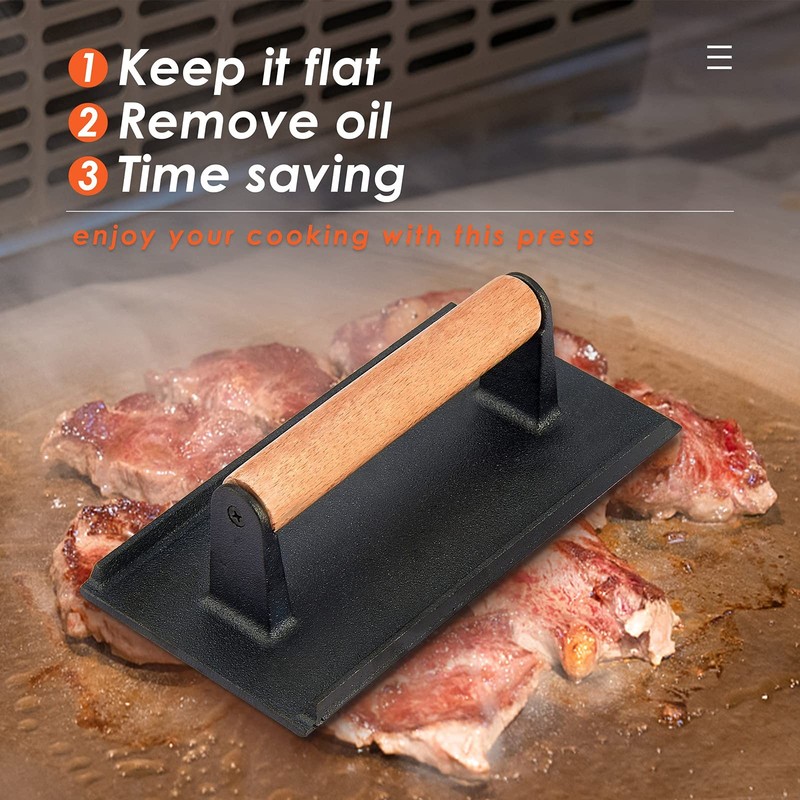 12In Cheese Melting Dome & 8x4In Cast Iron Grill Press Stainless Steel Basting gallery