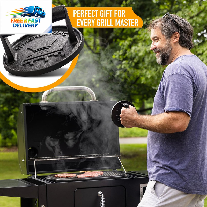 ™ - Premium Cast Iron Smash Burger Press Incl. 25 Pcs of Patty Paper, Burger Sma gallery