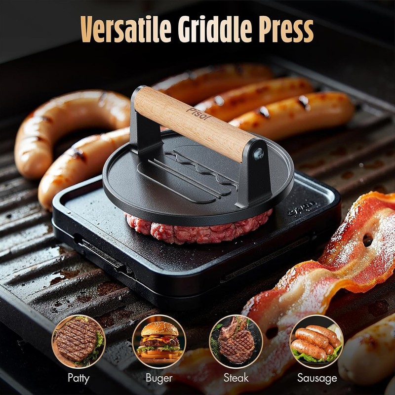 Versatile 6.6” Heavy-Duty Cast Iron Grill Press for Burgers, Bacon, and More gallery