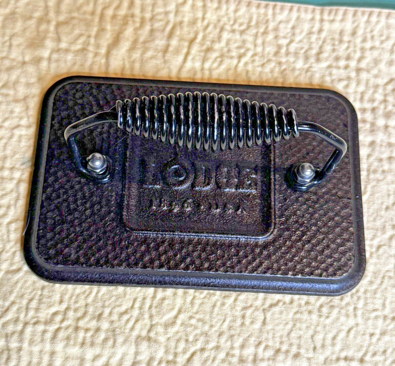 Lodge cast iron bacon press smash burger Panini press sandwich grill 4.5 x 6.75” gallery