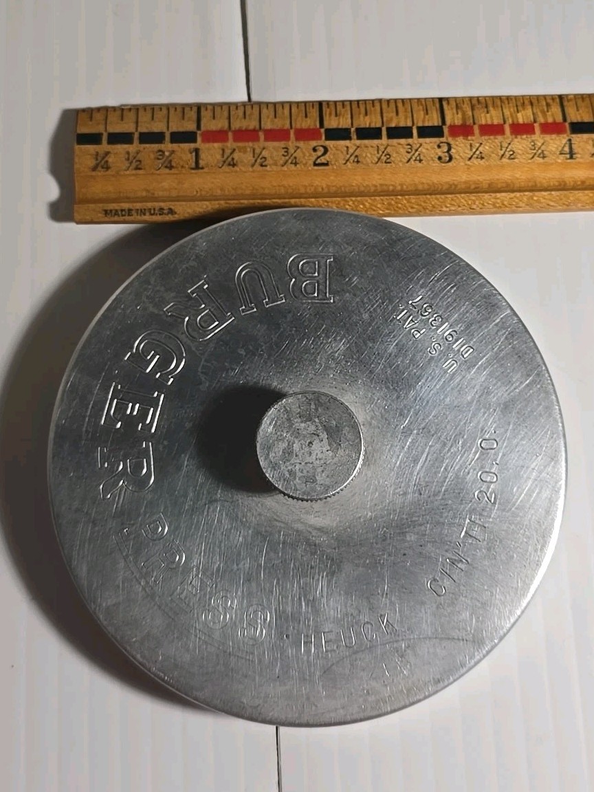 Vintage Aluminum Burger Press with Slide Bar by HEUCK 3.75 " Cin'ti 20.0 gallery