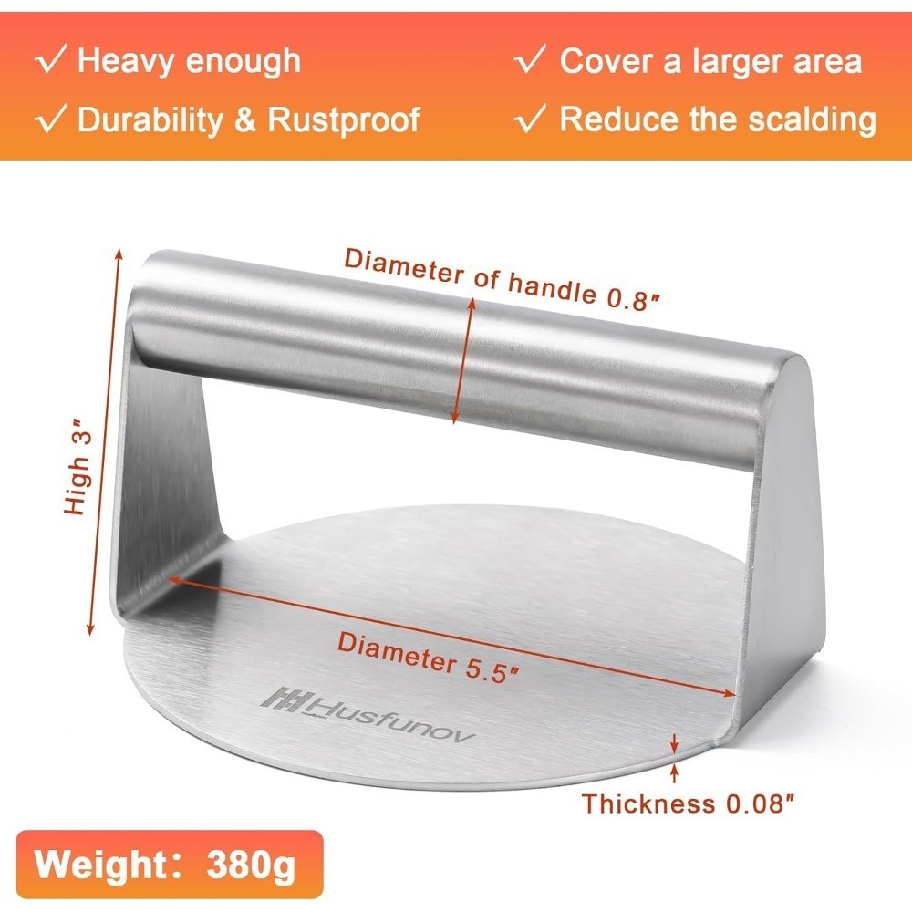 Stainless Steel Burger Press 5.5 Inch Round Smasher Non Stick gallery