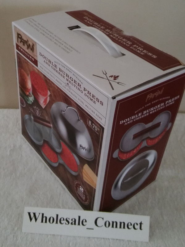 PARINI NON-STICK DOUBLE BURGER PRESS & CHEESE MELTING DOME 8.75" PATTY MAKER NEW gallery