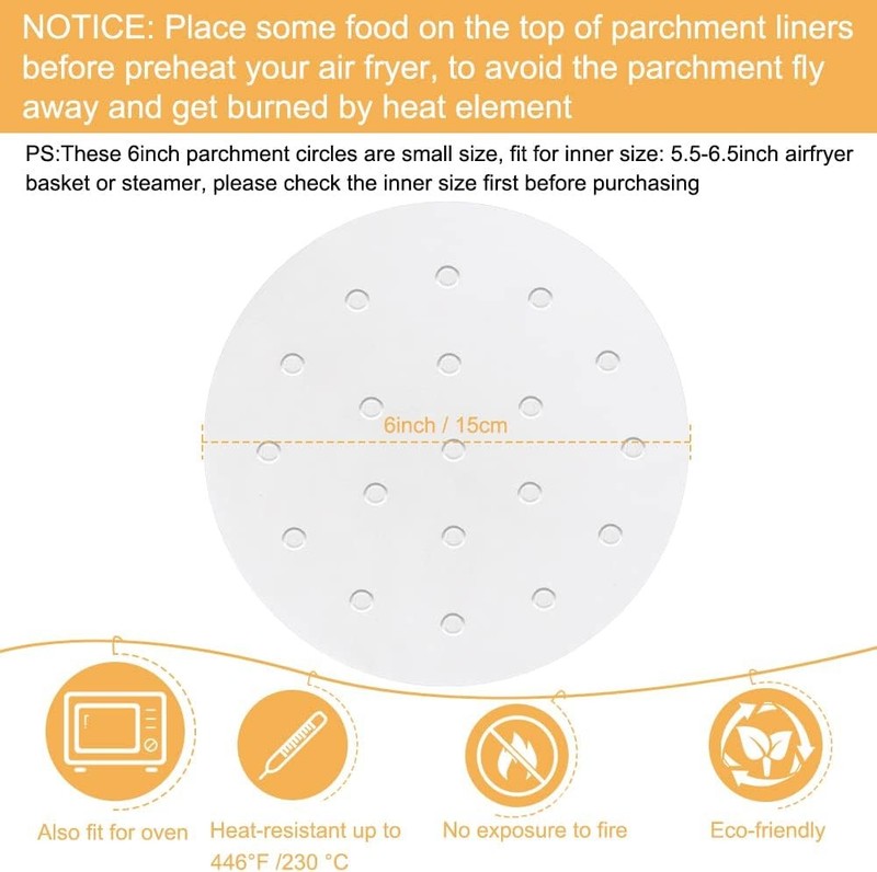 Air Fryer Parchment Paper, Set of 100, 6 inch 6inch, White gallery