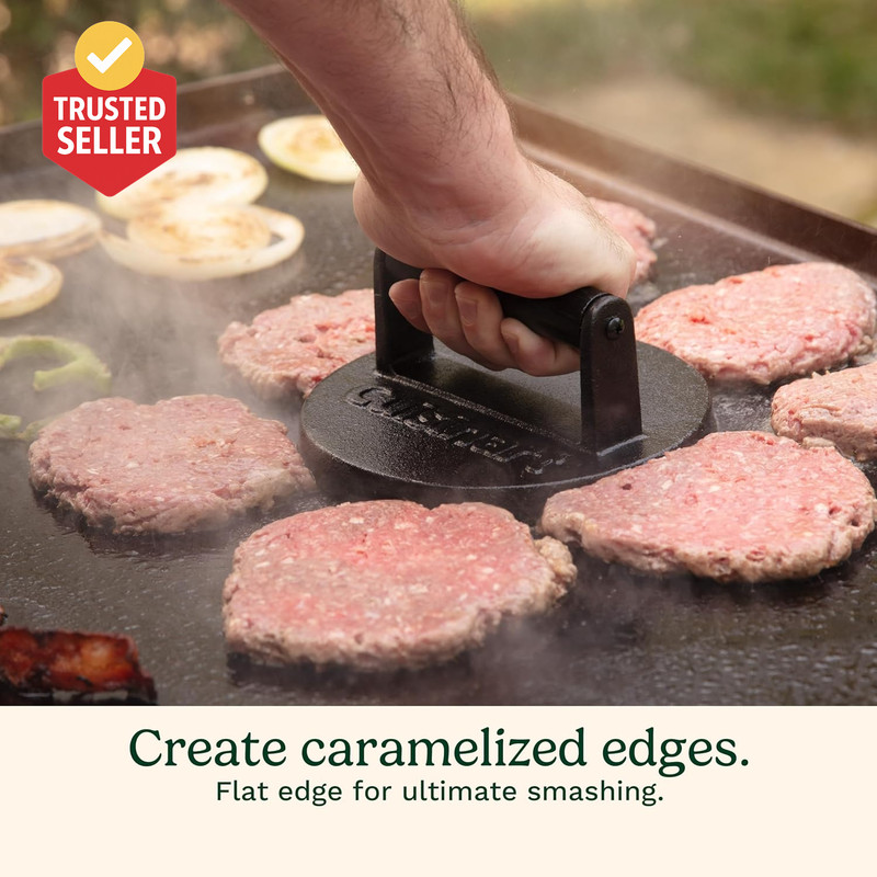 6.5" Cast Iron Smashed Burger Press, round Flat Edge Grill Press for Crispy Smas gallery