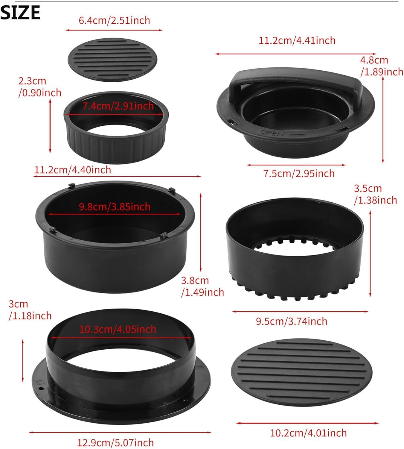 4-in-1 Burger Press Patty Maker, Sandwich Cutter and Sealer Set with 100 pcs... gallery