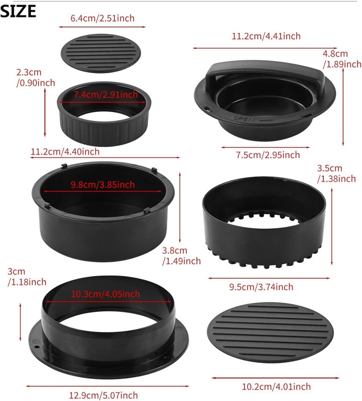 4-in-1 Burger Press Patty Maker, Sandwich Cutter and Sealer Set with 100 pcs... gallery