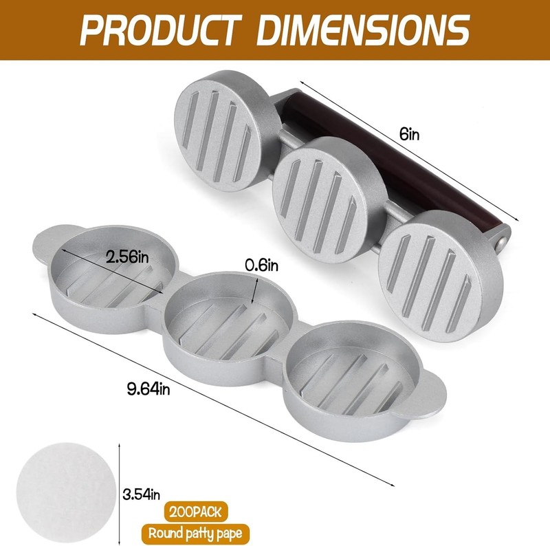 Mini Burger Press Small Meat Patty Maker 200 Papers 3 Slots 2.56 Inch Mold gallery