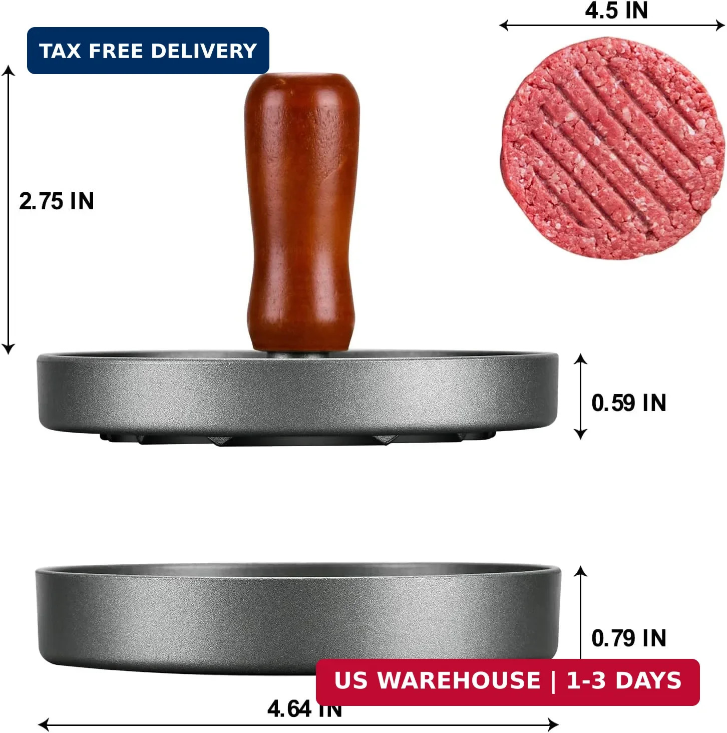 PIQUEBAR Burger Press Patty Maker Stainless Steel Hamburger Patty Press Mold Woo gallery
