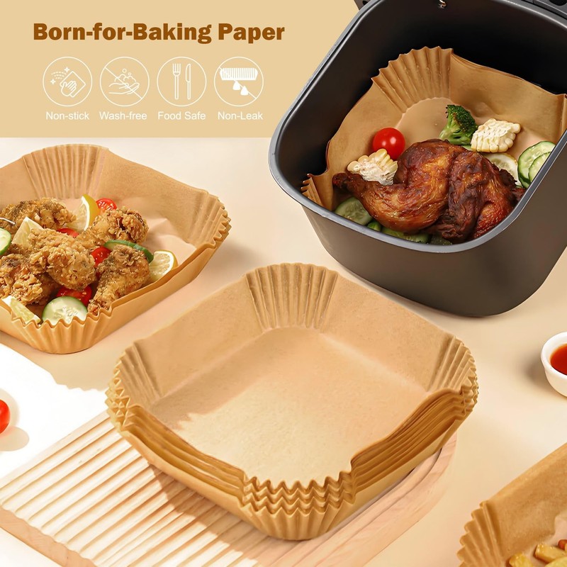 SENIPPAH 200 Pcs 8" Air Fryer Liner Square Baking Parchment Paper gallery