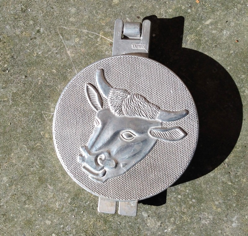 Vintage Metal Aluminum Hamburger Burger Patty Press Cow Steer w Embossed Design gallery