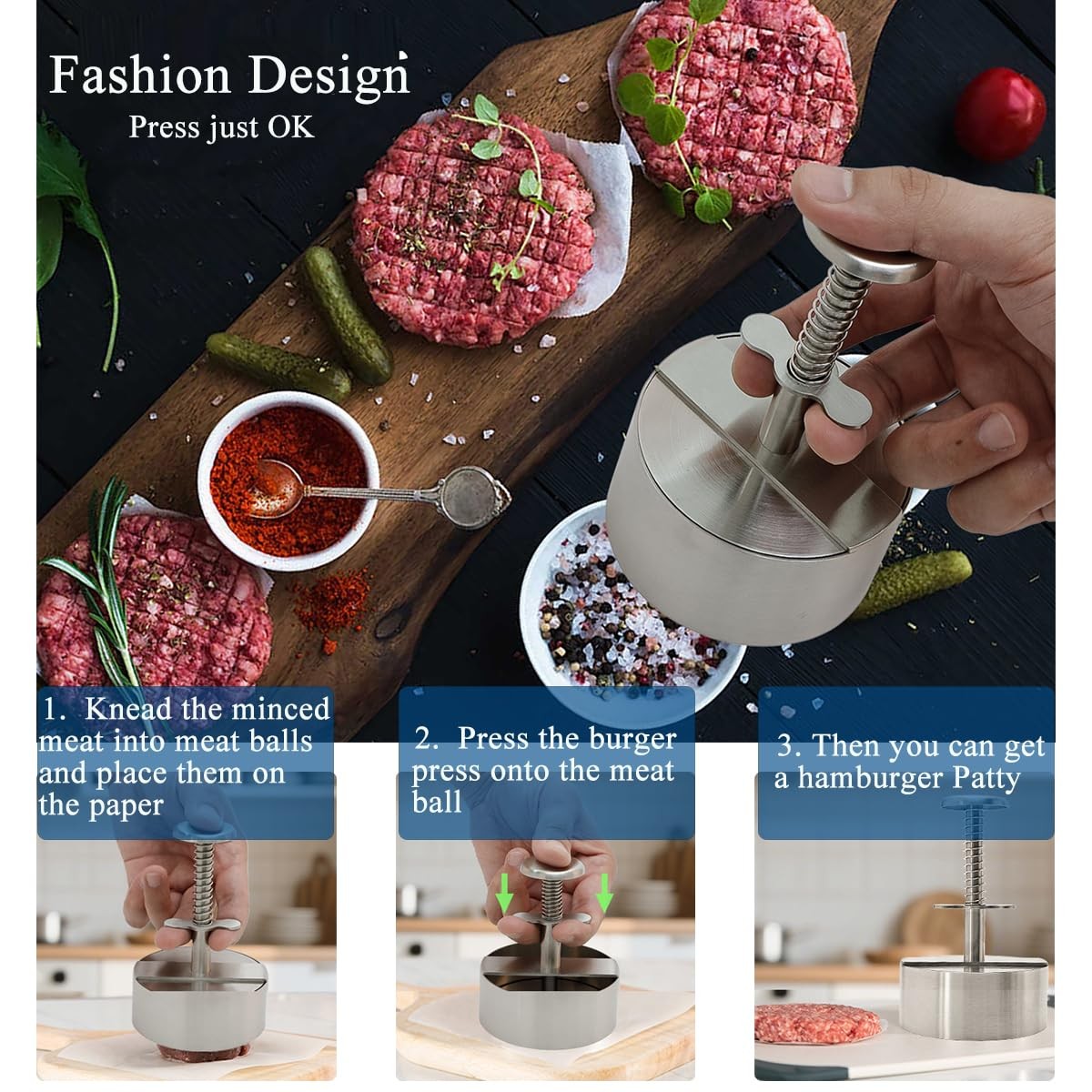 Burger Press Adjustable Hamburger Meat Patty Maker NonStick Stuffed Molds gallery