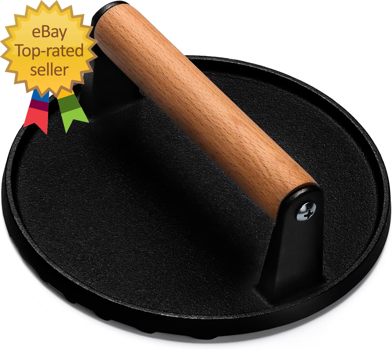 Burger Press 7 round Heavy Duty Cast Iron Smash Bacon Press Meat Steak with Wo gallery
