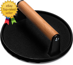 Burger Press 7 round Heavy Duty Cast Iron Smash Bacon Press Meat Steak with Wo