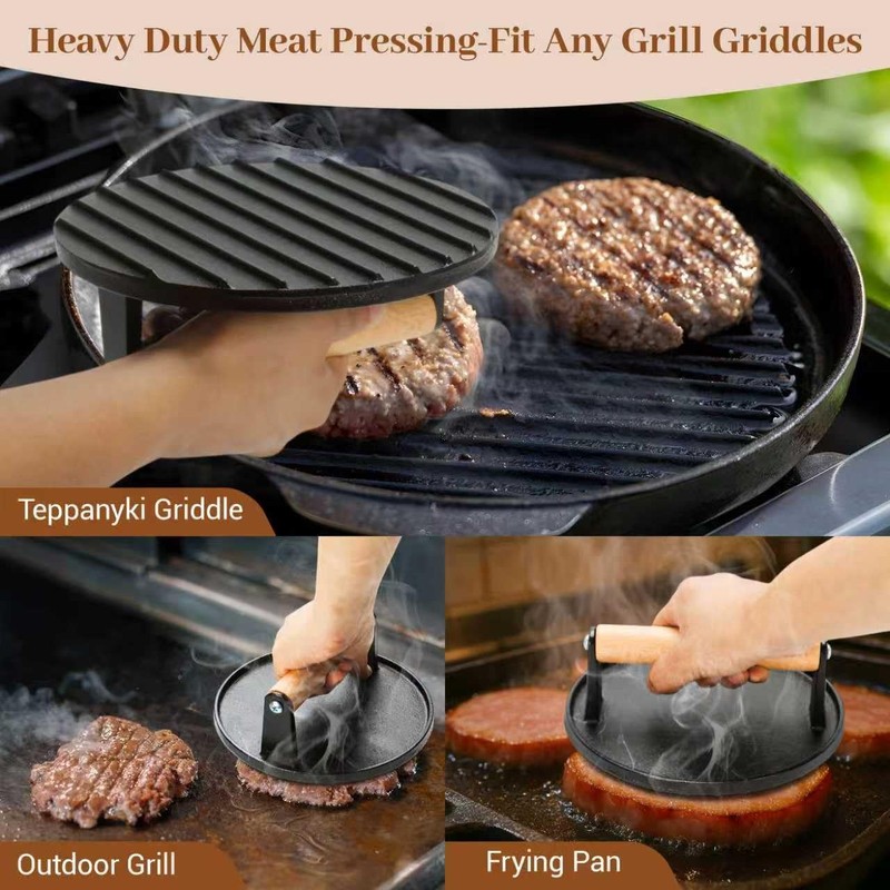 3-Piece Smash Burger Press Kit, 2 lb 7" Cast Iron Press, Extra Wide Spatula &... gallery