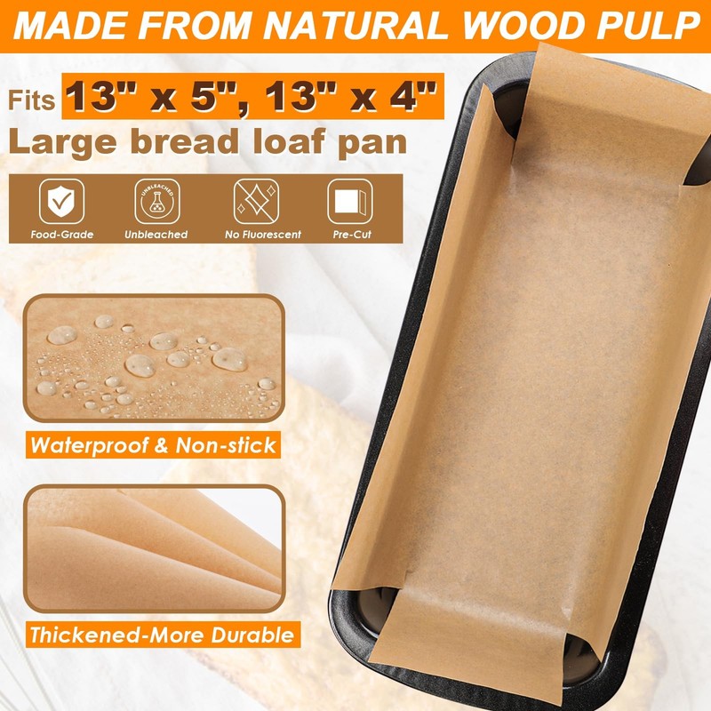 Webake Unbleached Parchment Paper Large Loaf Pan Liners for 13x5, Brown 13x5 gallery