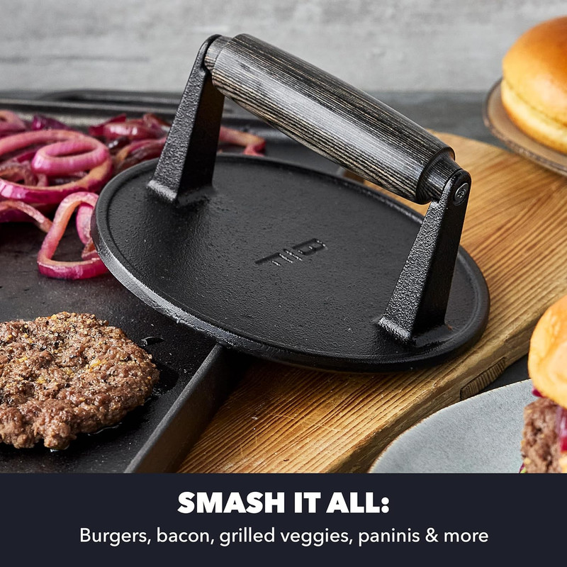 X Bobby Flay Smash Burger Press, 6.5" Cast Iron round Grill Press, Smashed Burge gallery