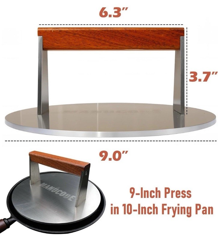 3.8-Lb Burger Press, 9-Inch Smasher for Batch Cooking, Stainless Steel gallery