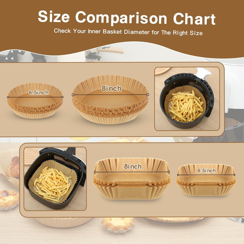 PEETOGER Air Fryer Liners Disposable,100PCS 6.5inch-100pcs, Paper-Round gallery