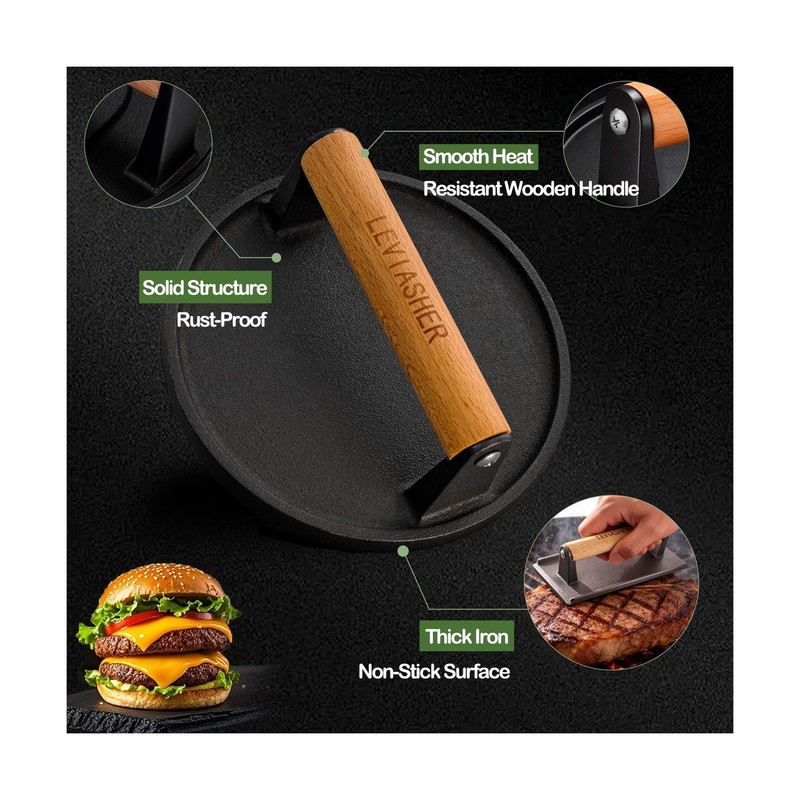 2.2lb Heavy Duty Cast Iron Grill Press, 6.69 inch Smash Burger ... FAST USA SHIP gallery