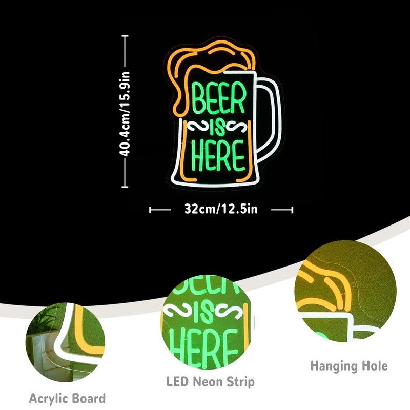 Beer Is Here Neon Sign for Wall Decor Bar Neon Light Beer Led Neon Signs Colo... gallery