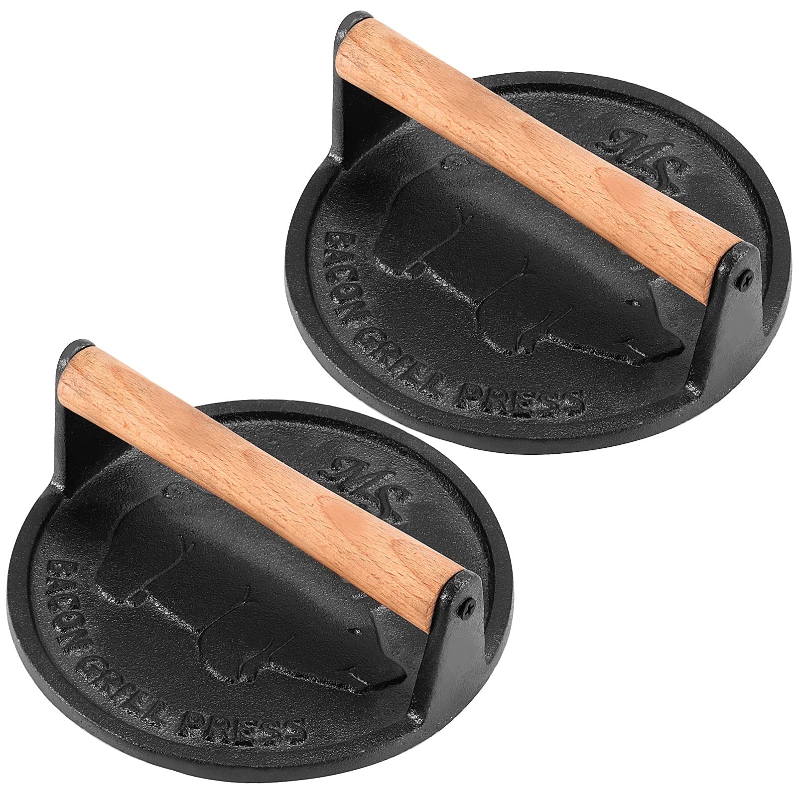 2 Pack 7 Inch Black Cast Iron Grill Press Round Heavy Weight Bacon Press with... gallery