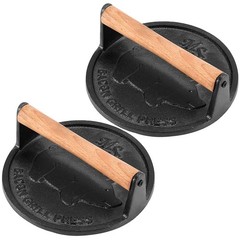 2 Pack 7 Inch Black Cast Iron Grill Press Round Heavy Weight Bacon Press with…