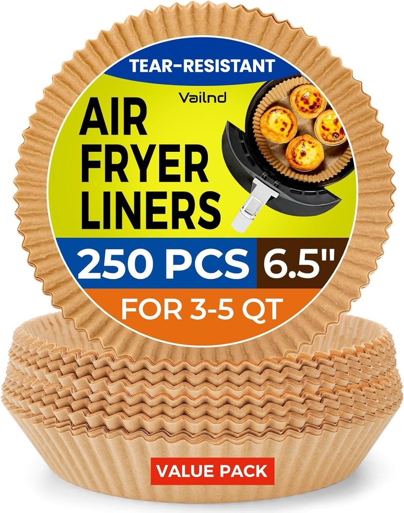 250 Pcs Air Fryer Liners Disposable, 6.5" Round Unbleached 6.5"Round, Natural